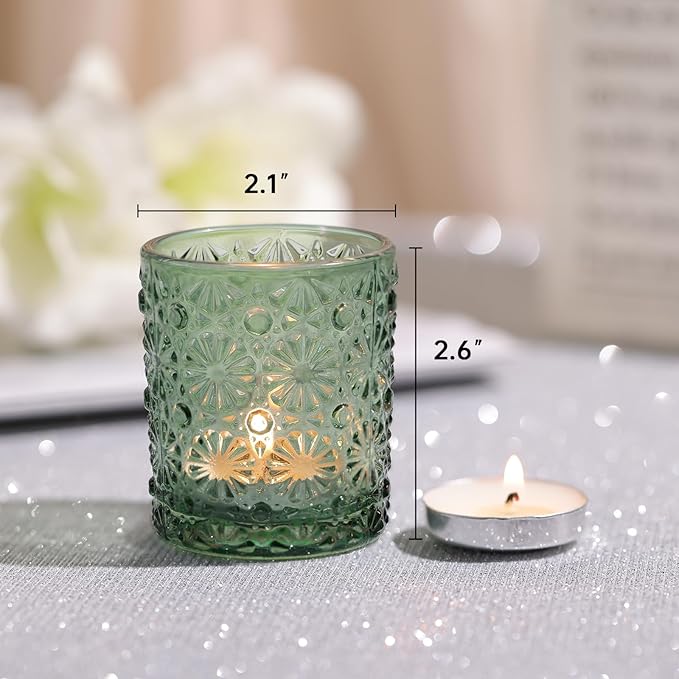Green Votive Candle Holder Set of 36, Flower Tea Lights Candles Holders - Image 7