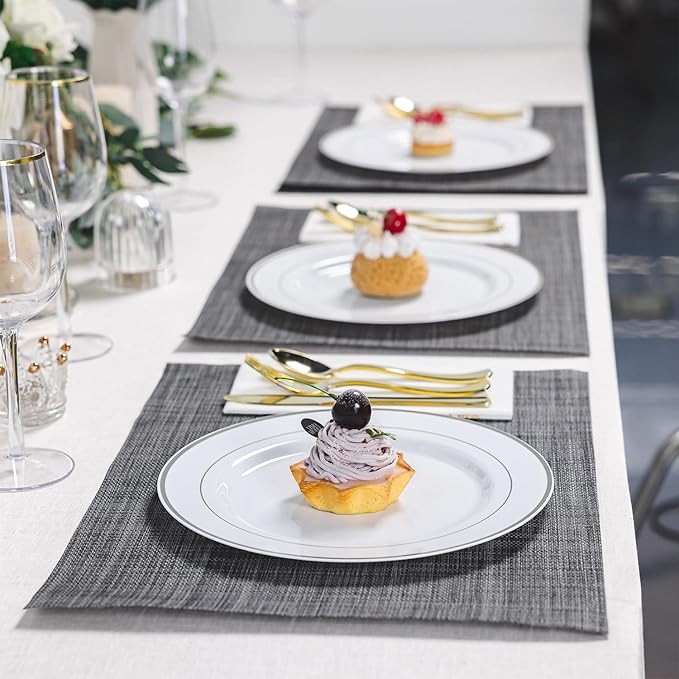 N9R 100PCS Silver Plastic Plates, 10.25 inch White Disposable Dinner Plate - Image 7