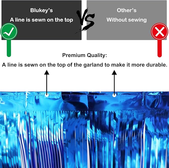 Thick 10 Feet by 15 Inch Royal Blue Foil Fringe Garland - Image 3