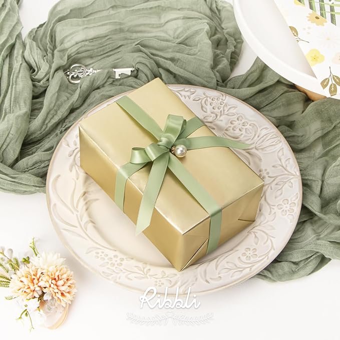 Ribbli Sage Green Satin Ribbon Double Faced Satin 1/2 Inch x Continuous 100 - Image 2