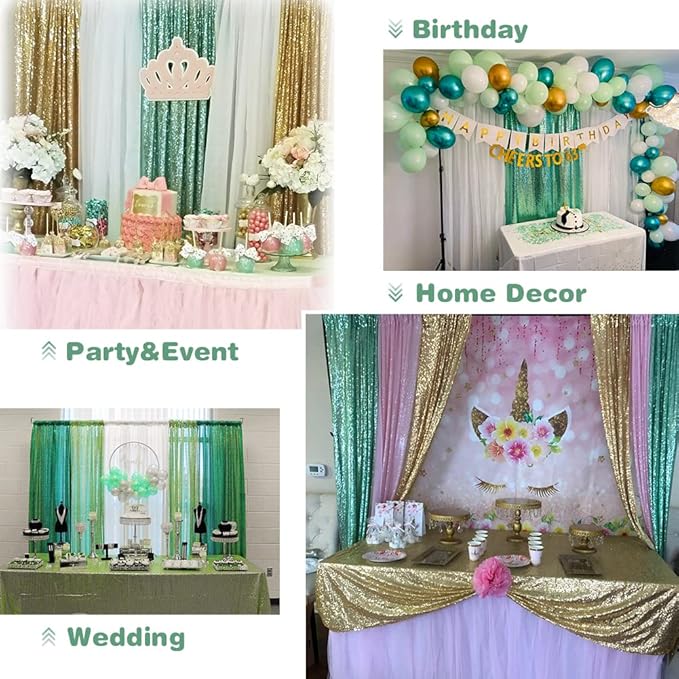 Eternal Beauty Mint Green Sequin Backdrop, 8x8 Ft Glitter Background Curtains - Image 6