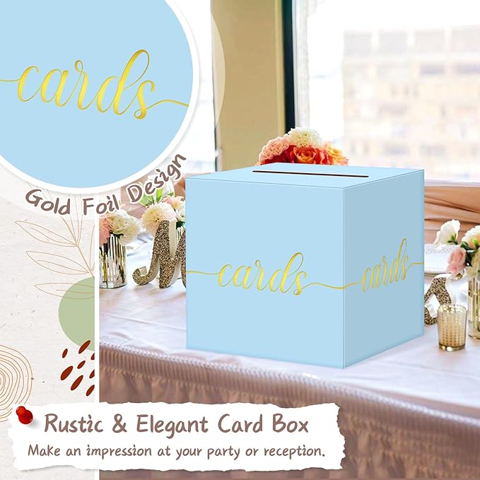 QIKSION Light Blue Wedding Card Box, Wedding Reception, Baby Shower, Graduation - Image 3