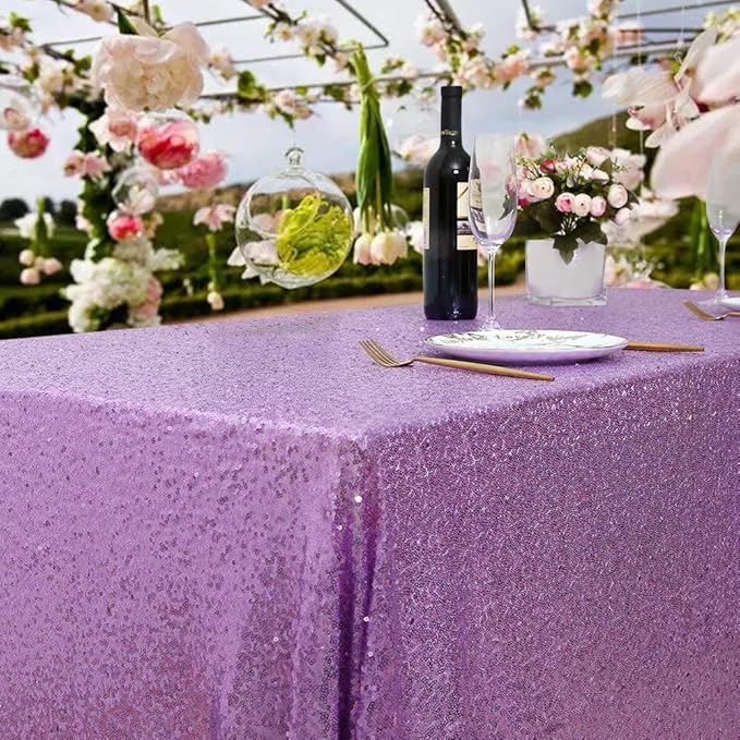 QueenDream Sequin Tablecloth 90"x132" Lavender Party Tablecloth Rectangular - Image 2