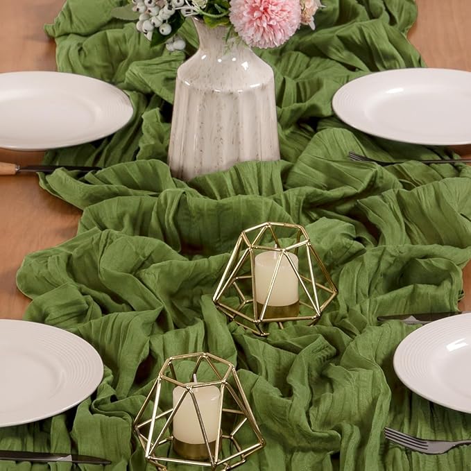 MLMW Fall Cheesecloth Table Runner Forest Green Boho Cheese Cloth Gauze 160 - Image 5