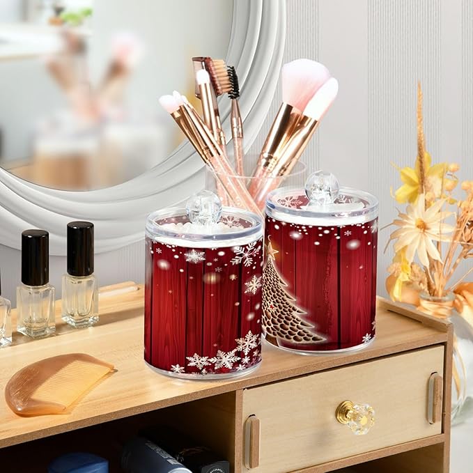 Gredecor Christmas Winter Qtip Holder Dispenser 2 Pack Christmas Tree Red - Image 5