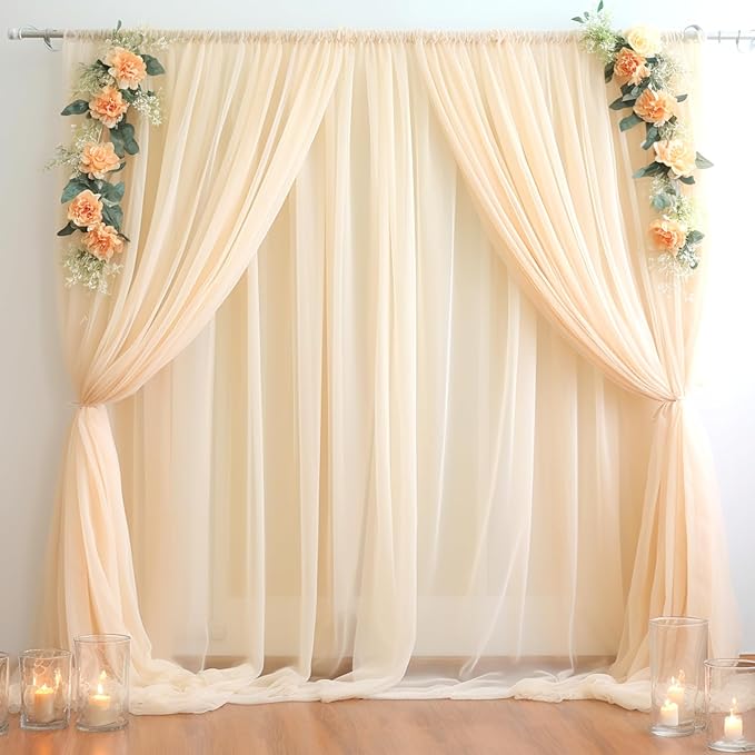 20ft X 10ft Champagne Tulle Backdrop Curtain by Partisky