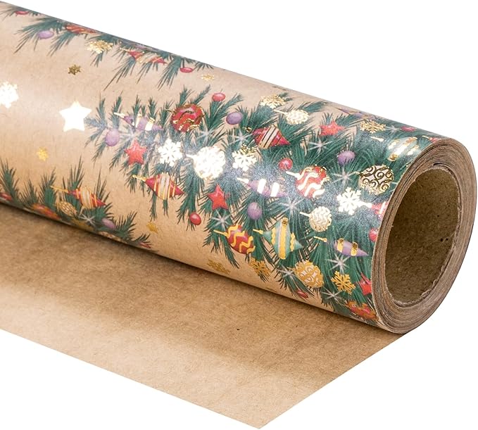 RUSPEPA Kraft Christmas Wrapping Paper Roll, Mini Roll, Elegent Kraft Gift Wrap - Image 6