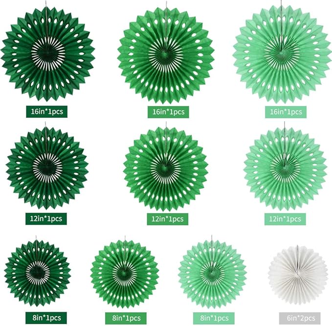 BEISHIDA Green White Party Decoration Hanging Honeycomb Round Paper Fans Kit - Image 2