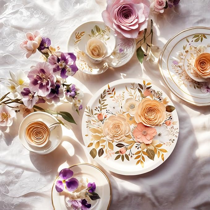 Boho Fall Plates and Napkins Sets, Floral Paper Plates Supplies Serves 50 - Image 8