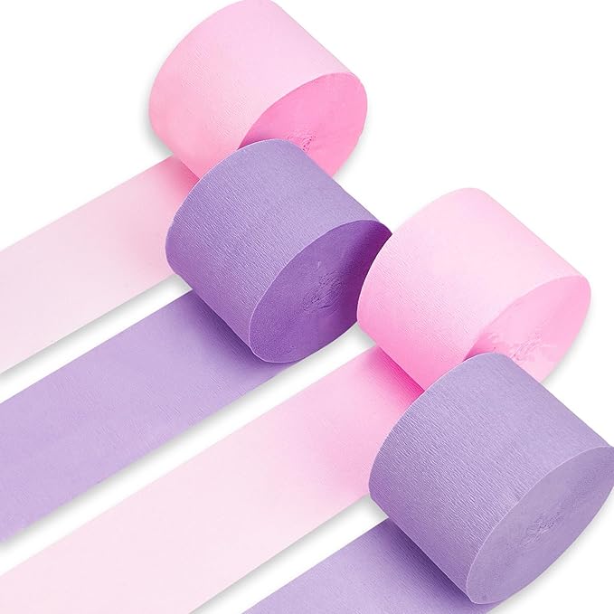 PartyWoo Pink and Purple Crepe Paper Streamers 4pcs 328ft Pack of Light Pastel by PartyWoo