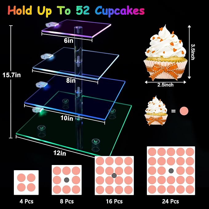 Rechargeable LED Cupcake Stand for 50 Cupcakes, 7 Colors Light Clear Cupcake - Image 4