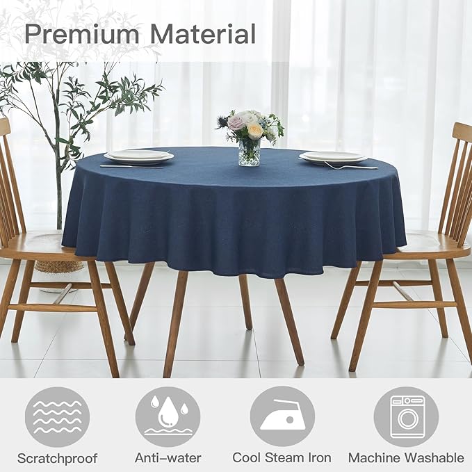 maxmill Round Linen Textured Tablecloth Spill-Proof Stainproof Wrinkle Free - Image 3