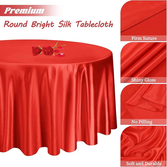 fani 12 Pack 108 Inch Red Satin Tablecloth - Image 3