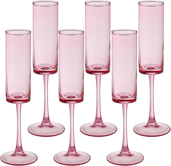 6 Pieces Pink Champagne Flutes 6 OZ Straight Sided Wine Glasses Champagne Long by Unknown