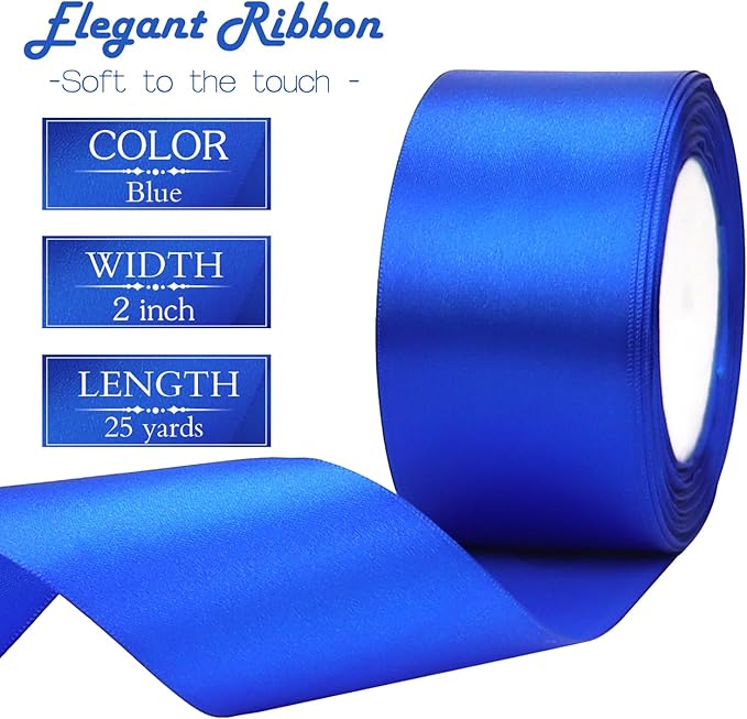 Blue Solid Satin Ribbon 2 Inch 25 Yards Solid Polyester Fabric Ribbon - Image 3