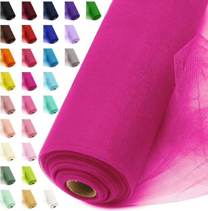 54" by 20 Yards Hot Pink Tulle Fabric Rolls by AblemeDeco