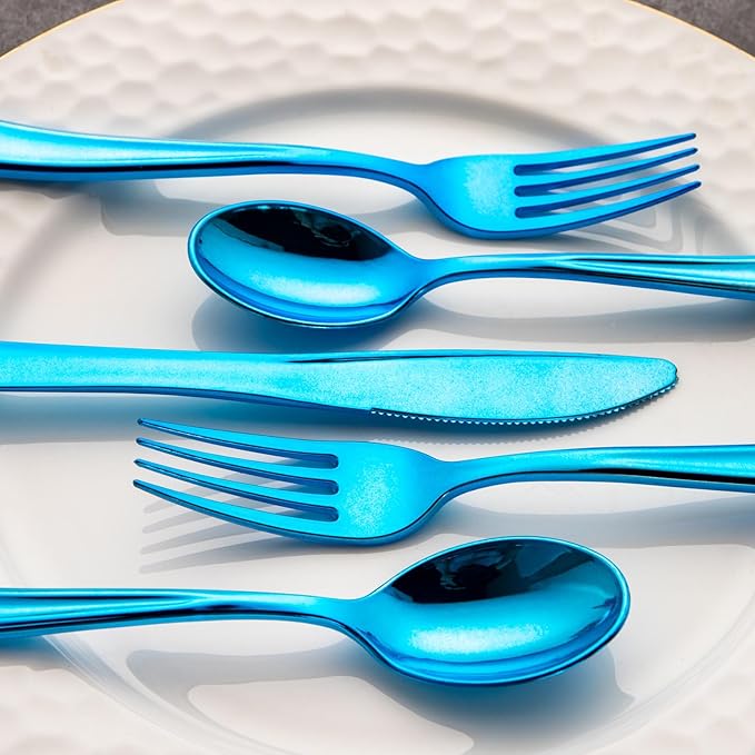 Supernal 240pcs Blue Plastic Silverware, Party Disposable Utensils, Plastic - Image 4