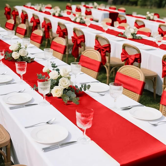 SHEJIZE 2 Pack Satin Red Table Runner 12x108 Inches Long, Bright Silky Smooth - Image 3