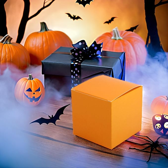 Oletx 25 Pcs Orange Paper Gift Boxes, Halloween treat boxes, Small Candy Boxes - Image 2