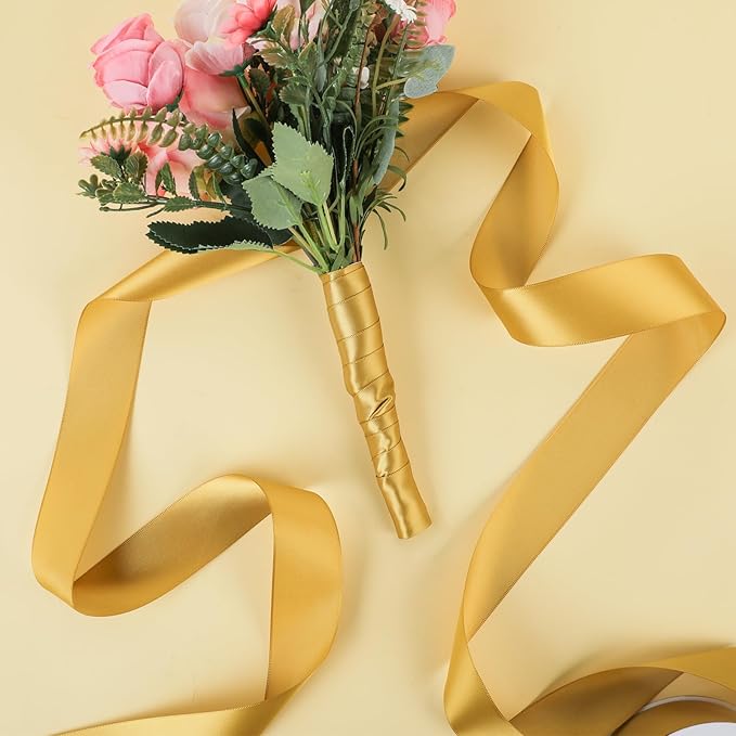 NESCCI 60 Yards Ribbon, 1-1/2 Inch Gold Satin Ribbon, Single Face Satin Ribbons - Image 4