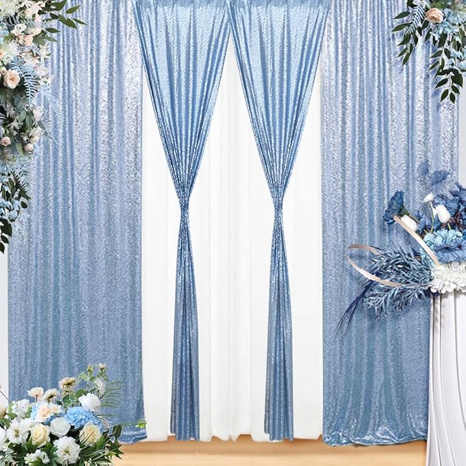 Eternal Beauty Sequin Backdrop Curtains, 2x8 Ft-2 Panels Baby Blue Back Drop - Image 3