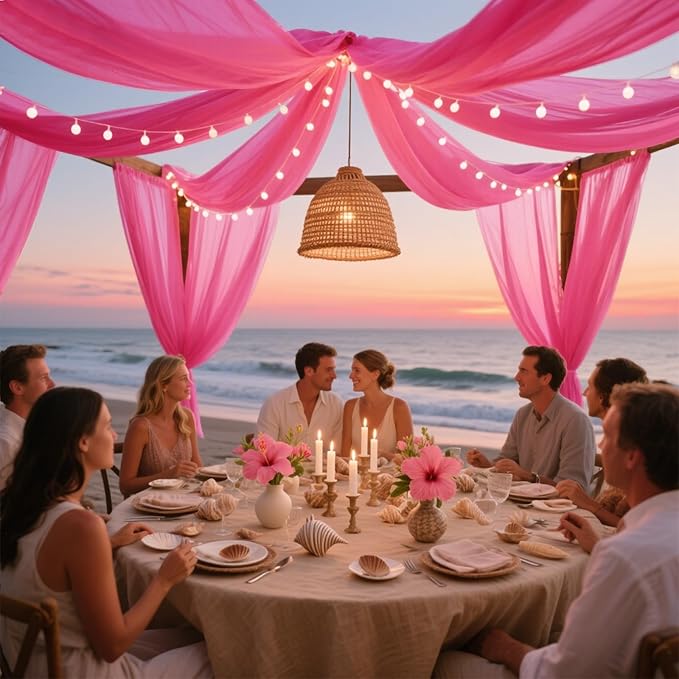 VOK Pink Wedding Arch Draping Fabric Chiffon Fabric, 29in x 18Ft 2 Panels Sheer - Image 5