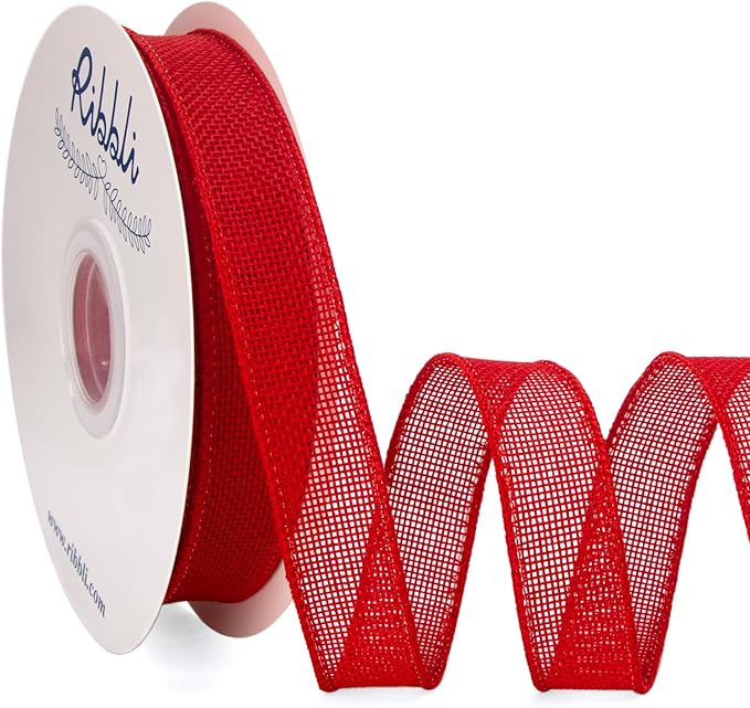 Ribbli Red Burlap Wired Ribbon, 1” Inch x Continuous 20 Yard, Big Bows by Ribbli