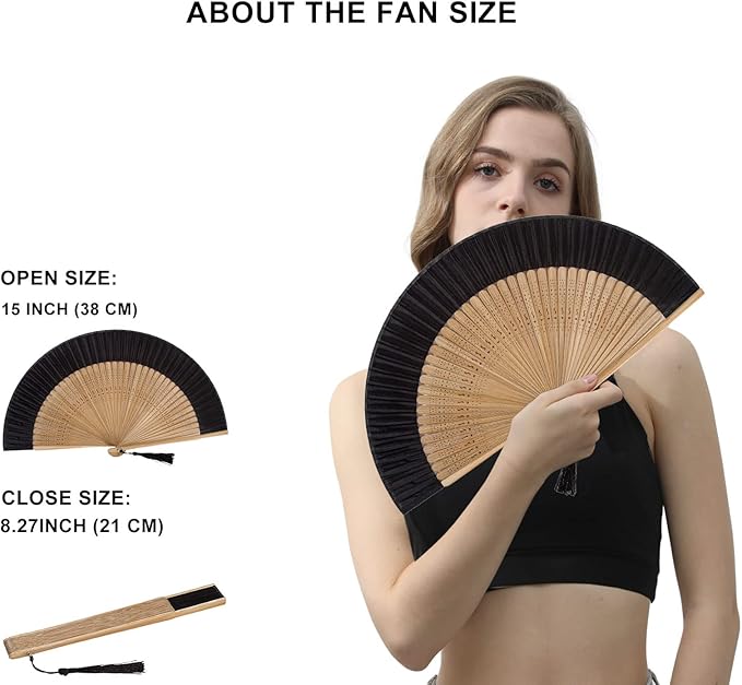 Amajiji 8.27" Hand Held Bamboo Silk Folding Fan Hand Fan, Chinese/Japanese - Image 2
