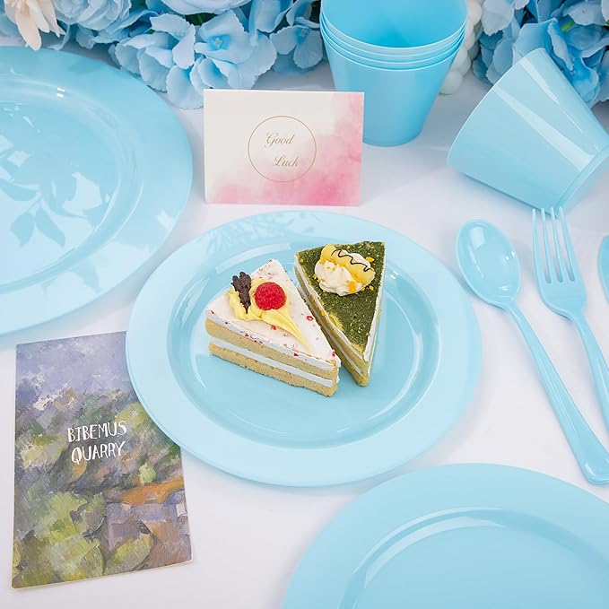 KIRE 150 Piece Blue Plastic Plates Disposable - Image 5