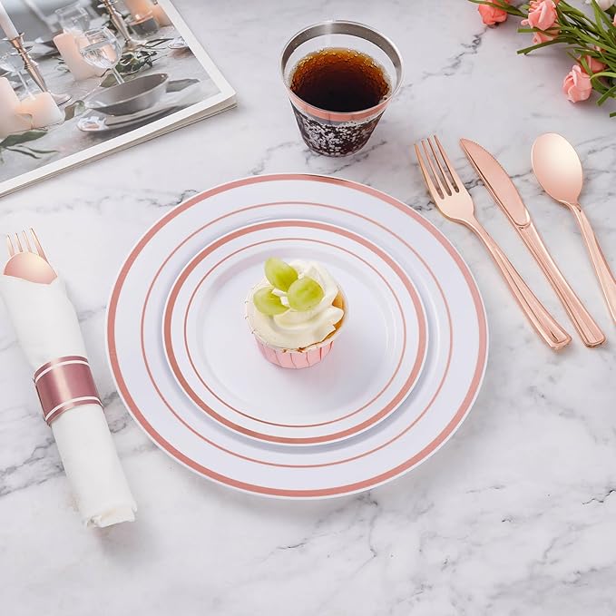Goodluck 350 Piece Rose Gold Plastic Dinnerware Set - Image 3