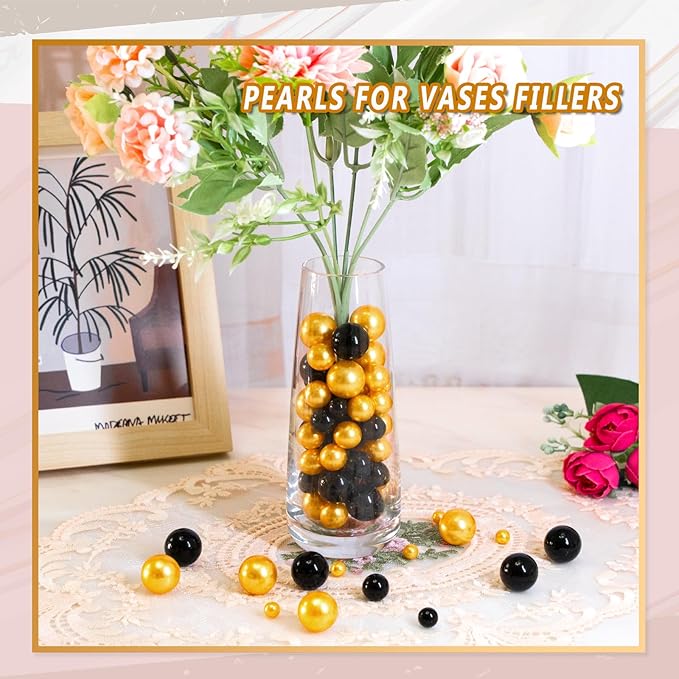 300Pcs Vase Filler Black and Golden Yellow No Hole Faux Pearl Beads - Image 6