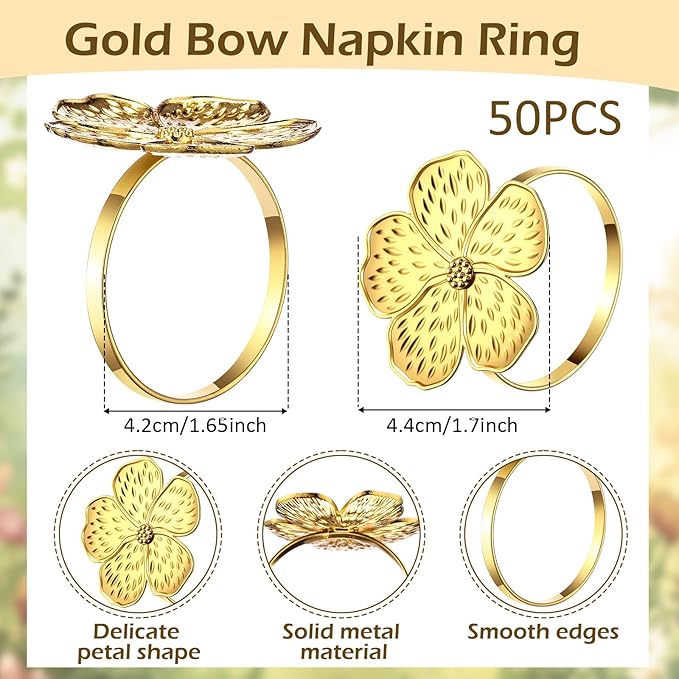 Bokon 50 Pcs Gold Napkin Rings Metal Napkin Holders Rings Bulk - Image 2
