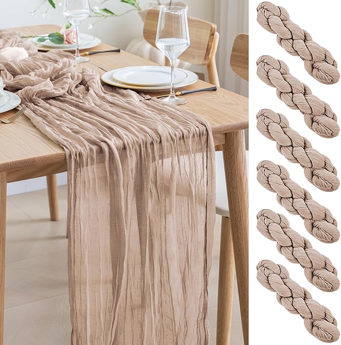 Asee'm 6pcs Cheesecloth Table Runner 120 Inches Long Nude Pink Boho Gauze by Aseem