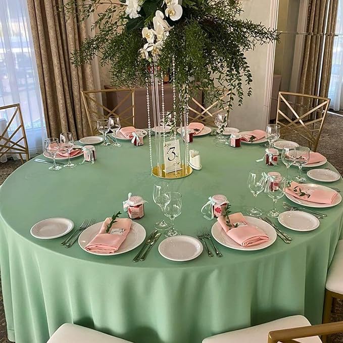 8 Pack Sage Green Round Tablecloth 90 Inch Stain and Wrinkle Resistant Round - Image 3