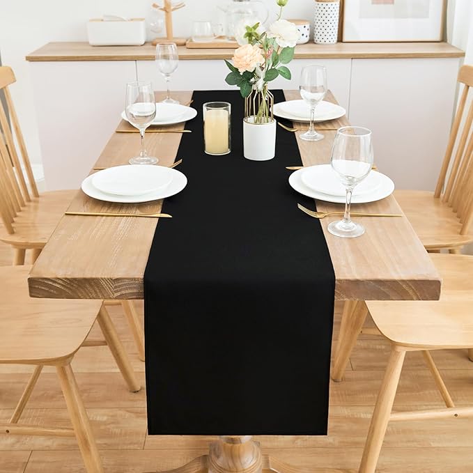 2 Pack Black Table Runner 12 x 60 Inch Solid Color Farmhouse Runners Coffee - Image 3