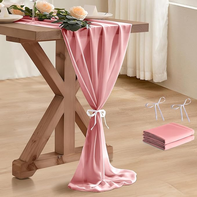 2 Pack 10 Ft Chiffon Table Runner Blush Pink Gauze Long Table Runners 27x120 by BEELIFY
