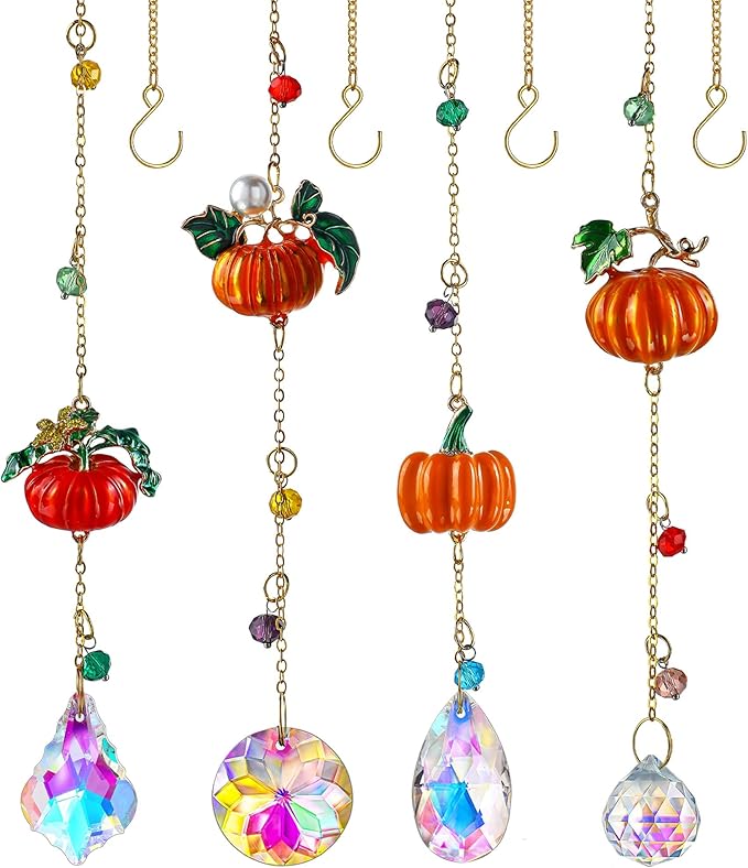 HDCRYSTALGIFTS Set 4 Fall Pumpkin Suncatchers Crystals Sun Catchers Indoor - Image 2