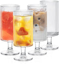 INSETLAN Set of 4 Ribbed Glass Goblets – 12oz Vertical Stripe Stemmed Glassware by INSETLAN