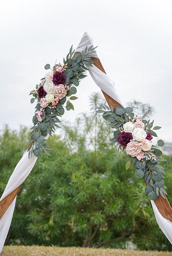 Ponatia Wedding Arch Flowers, Artificial Burgundy & Nude & Ivory Wedding Flowers - Image 3