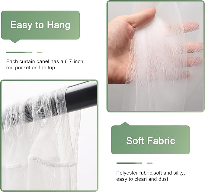 Tulle Backdrop Curtain with Lights String 20 X 10FT Ivory Sheer Tulle Backdrop - Image 3