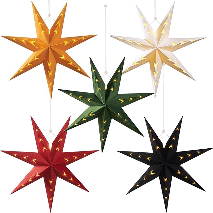 EASY JOY 5-Piece 7-Pointed Paper Star Decoration by EasyJoy