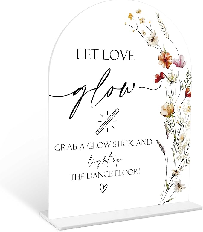 Boho Floral Let Love Glow Sign, 6 x 8 Inch White Arch Acrylic Wedding Sign by Qoqxjodd