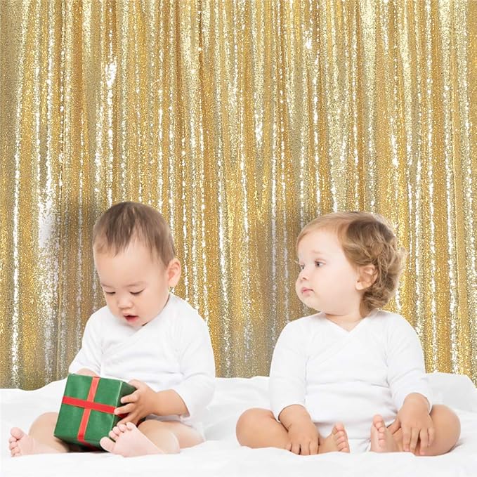 Eternal Beauty Gold Sequin Backdrop, 4x7 Ft Glitter Background Curtains - Image 4