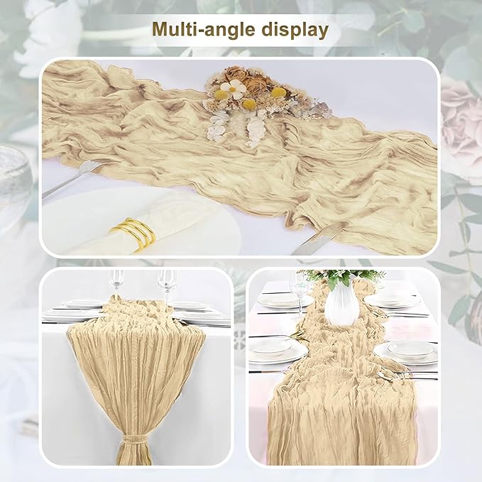 1 Pack Beige Cheesecloth Table Runner 35x120 Inch 10Ft Rustic Gauze Cheese - Image 6
