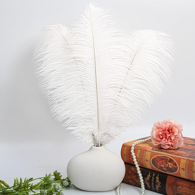 THARAHT 12pcs White Ostrich Feathers Natural Bulk 12-14Inch 30cm-35cm - Image 5