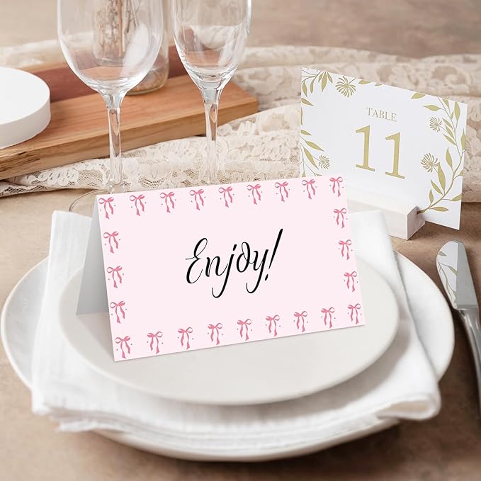 25 Bow Place Cards for Table Seating, Tent Cards for Birthday Bridal Shower - Image 4