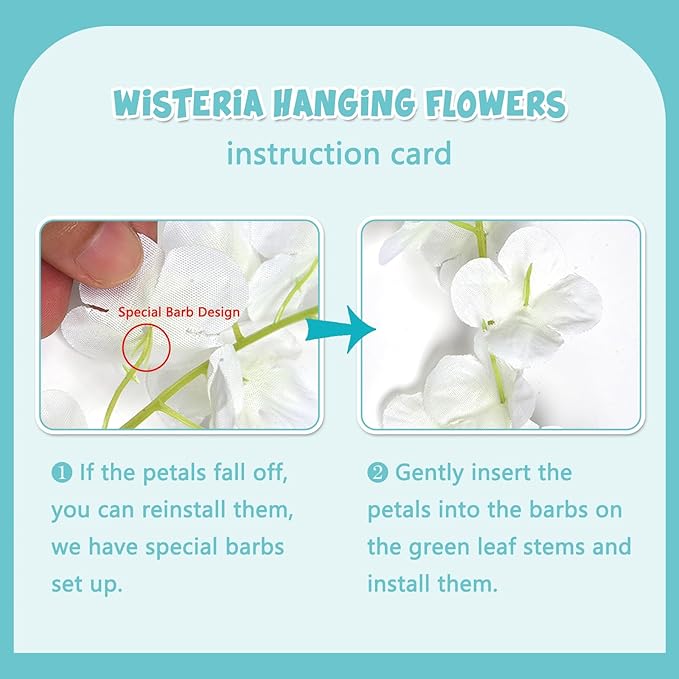 24 Pack Teal Wisteria Hanging Flowers Garland, 3.77 Feet Artificial Flower Vines - Image 3