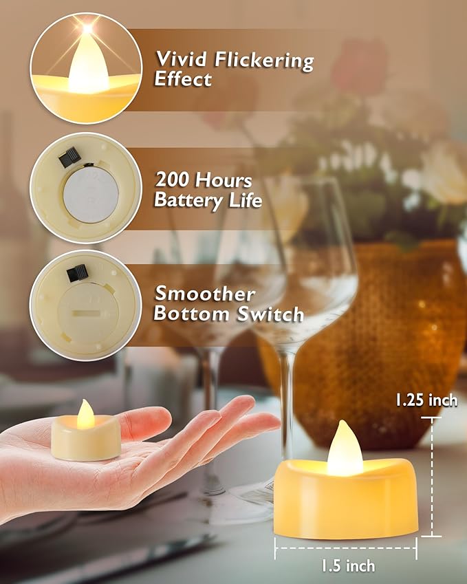 Raycare 24 Pack LED Tea Lights Battery Operated, 200+Hour Flickering Votive - Image 2