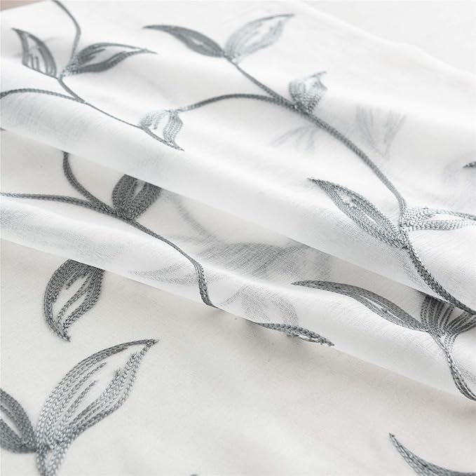 VISIONTEX Sheer Curtains 95 Inch Length 2 Panels, Decor Iron Grey Vine Leaves - Image 4
