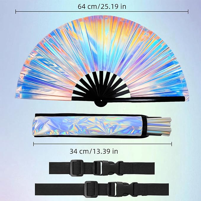 2pcs Rave Fans with Holsters 13 inches Large Folding Fan - Image 3